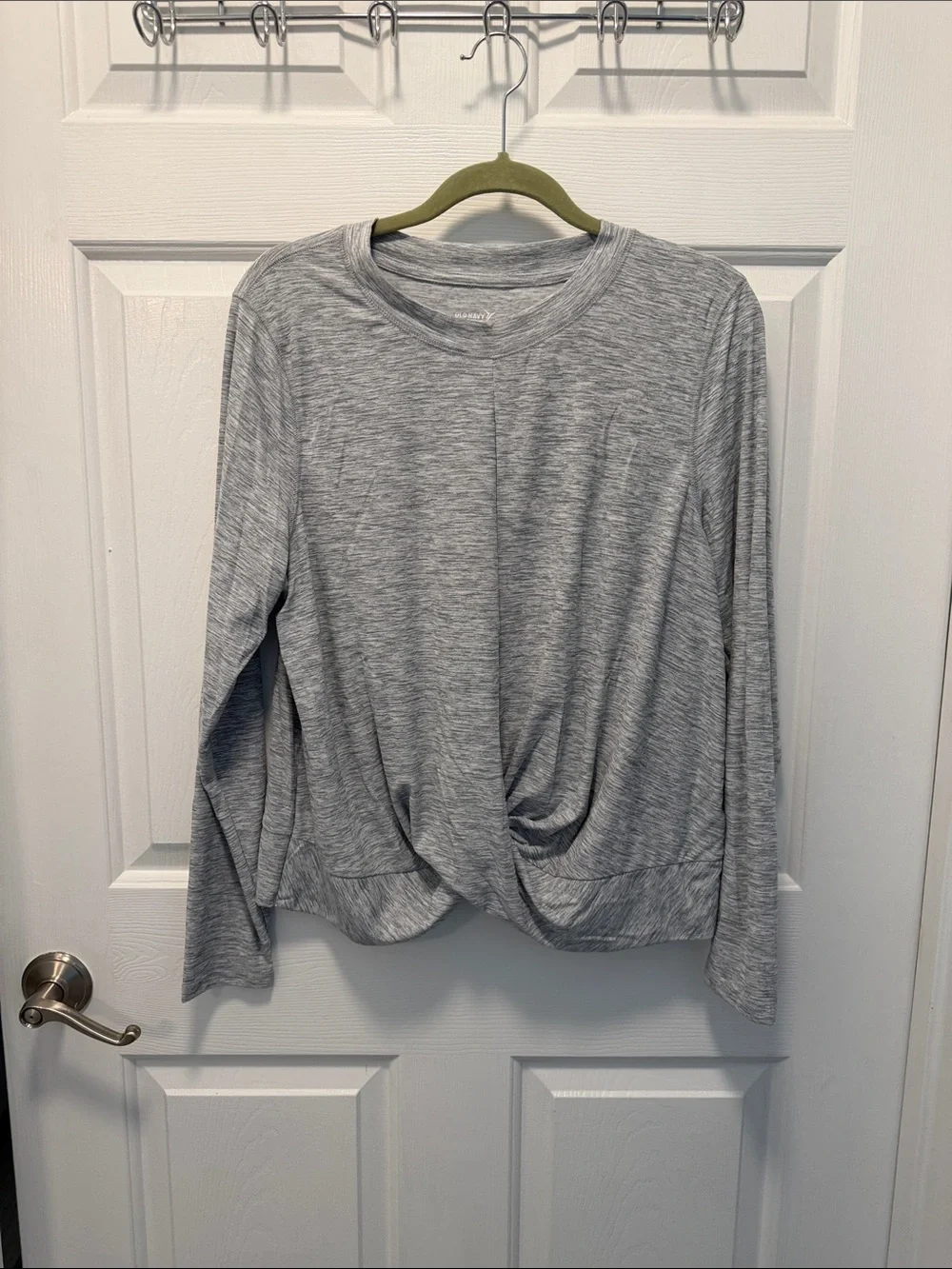 Old Navy Heather Gray Long Sleeve Twist-Front Top